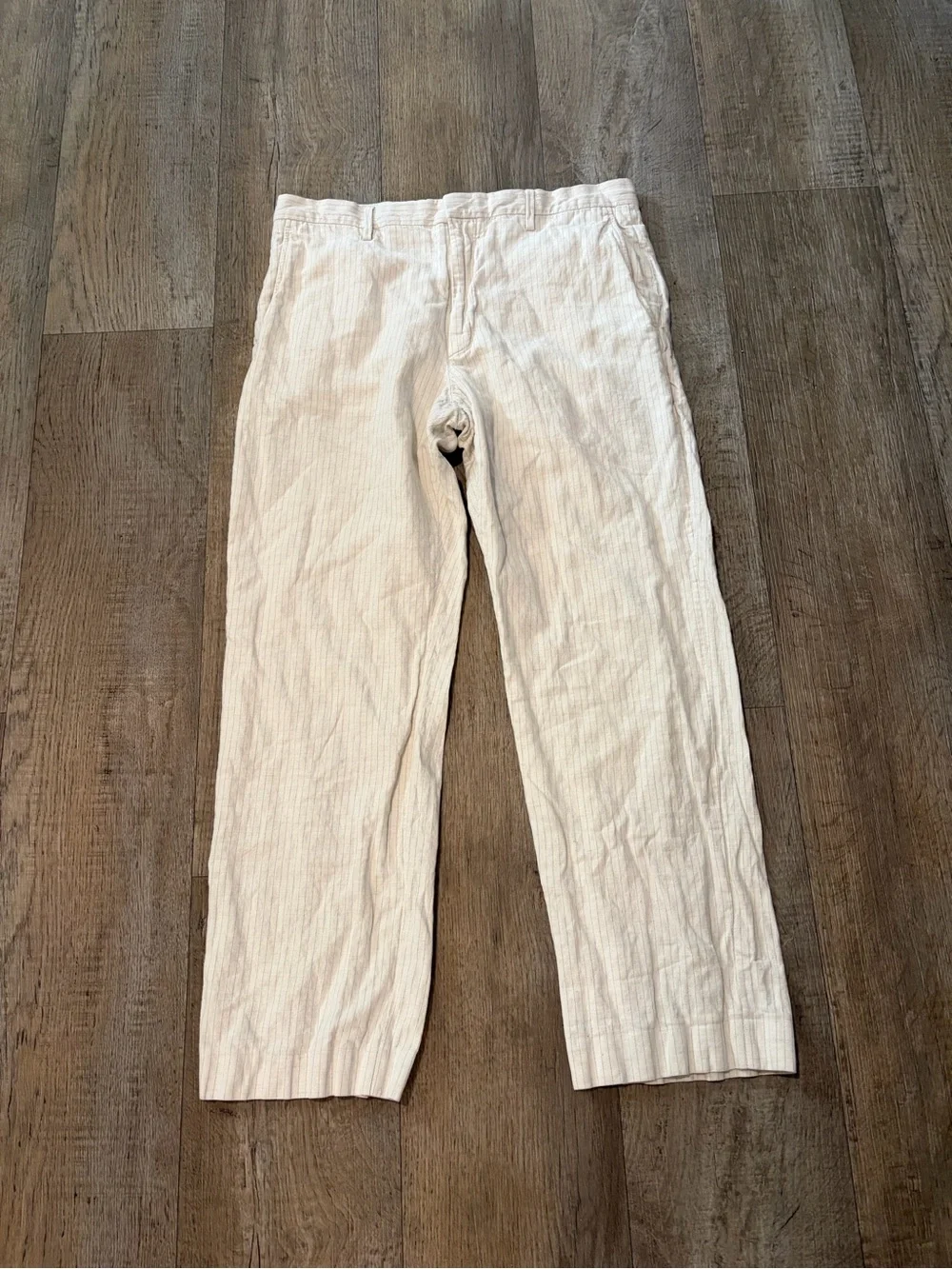 Banana Republic Cream Pinstripe Linen and Cotton Pants Lightweight Breathable